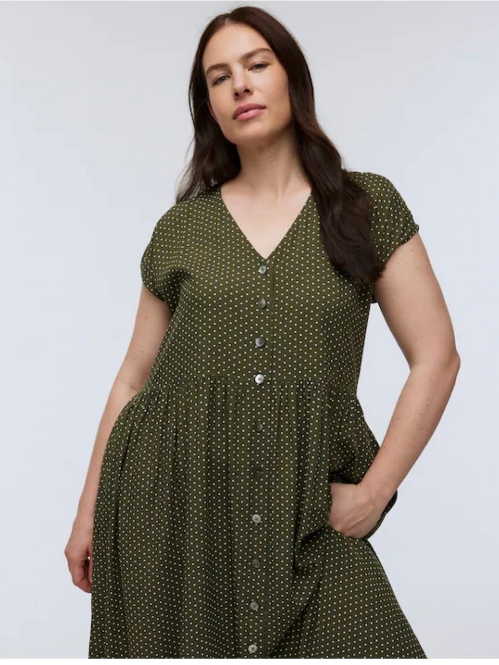 Madewell Olive Green Polka Dot Button-Front Midi Dress